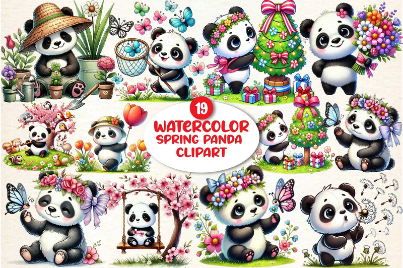 Spring Panda Clipart Bundle - CraftNest - Digital Crafting and Art