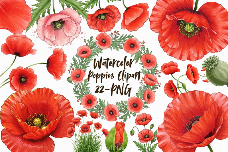 Poppies Clipart Bundle 1 - CraftNest - Digital Crafting and Art