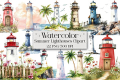 Summer Lighthouses Clipart Bundle - CraftNest - Digital Crafting and Art