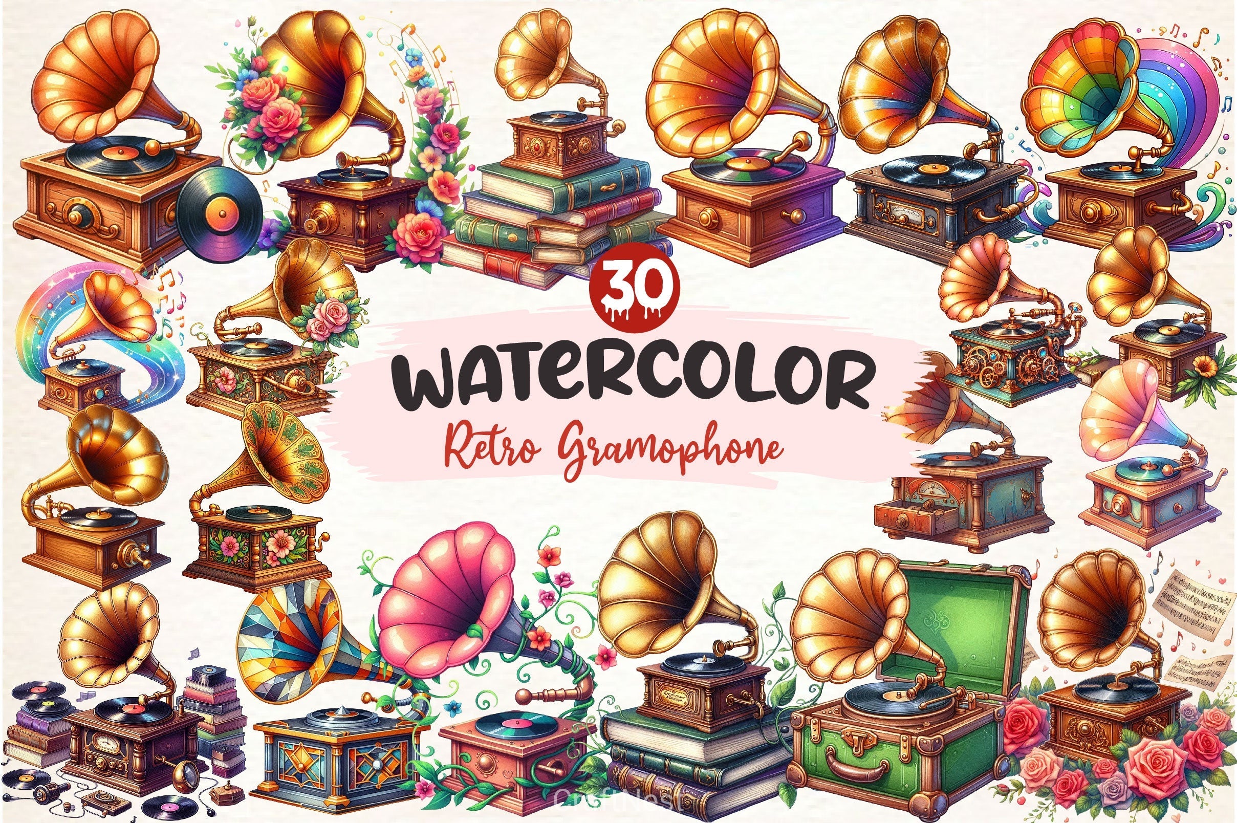 Retro Gramophone Clipart Bundle 2