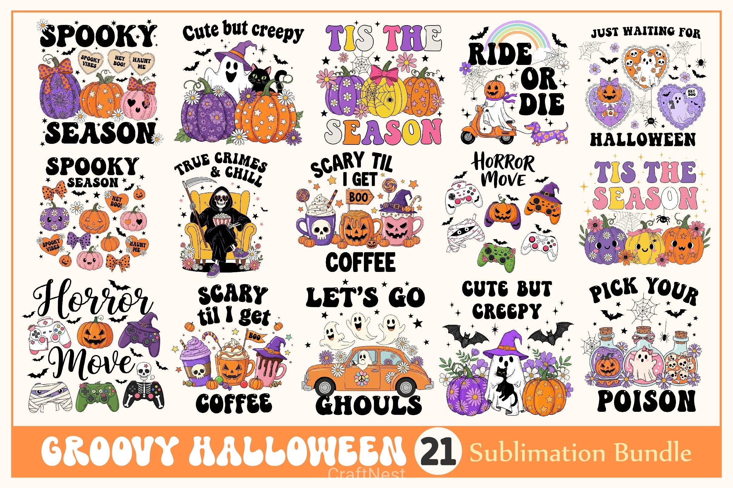 Groovy Halloween Clipart Bundle 13