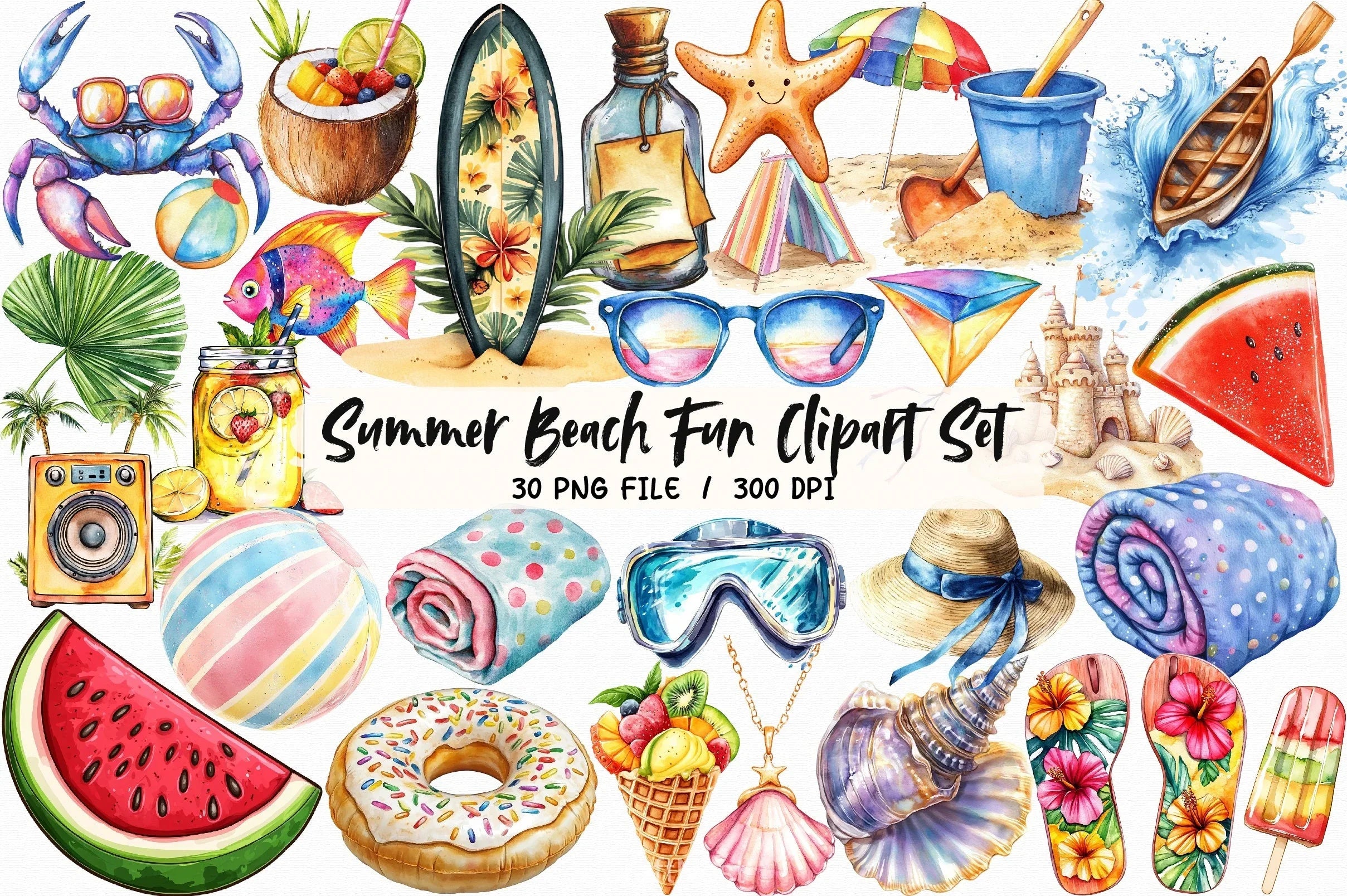 Summer Beach Fun Clipart Bundle - CraftNest - Digital Crafting and Art