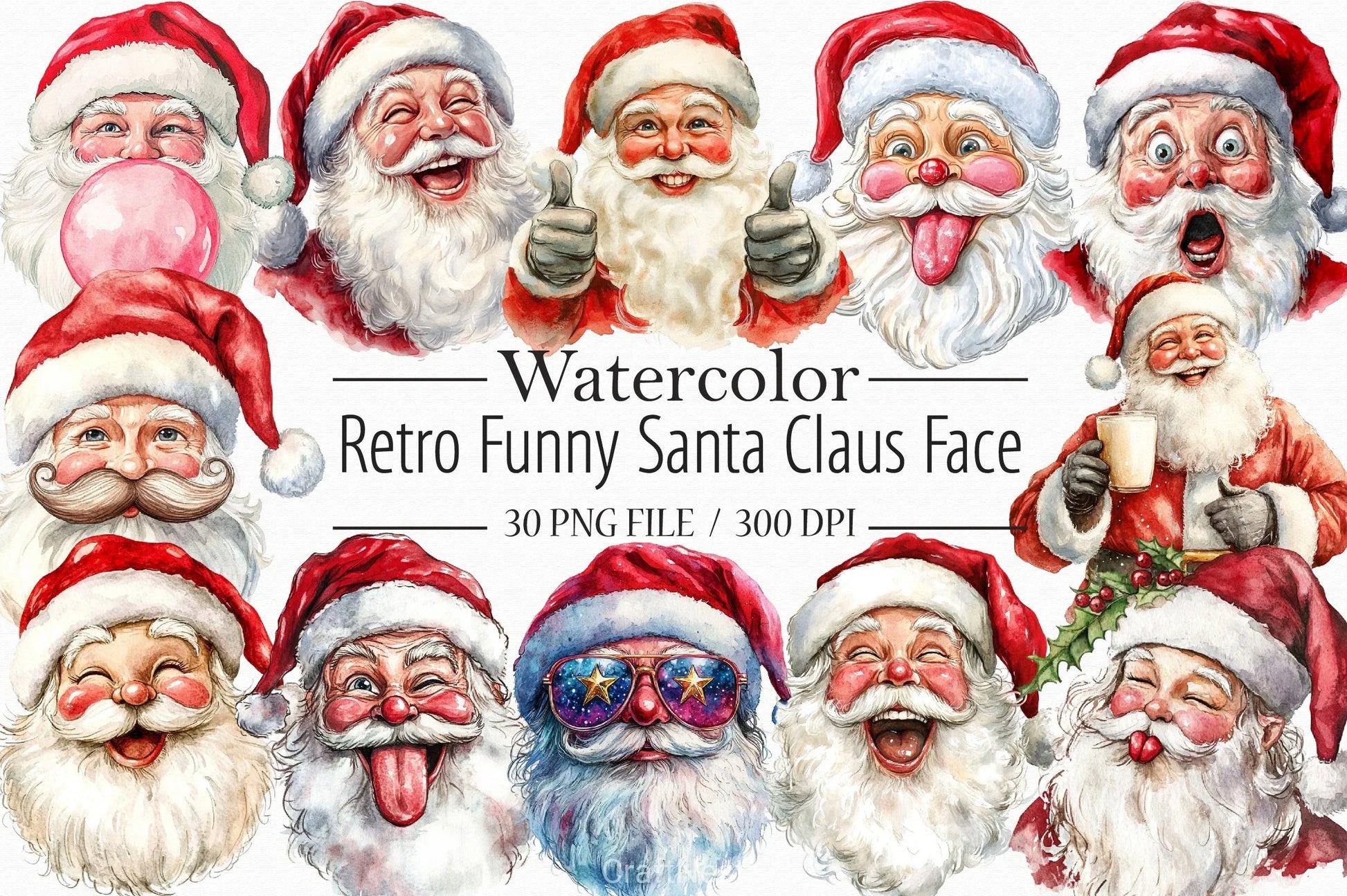 Retro Santa Claus Face Clipart Bundle - CraftNest - Digital Crafting and Art