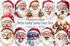 Retro Santa Claus Face Clipart Bundle - CraftNest - Digital Crafting and Art
