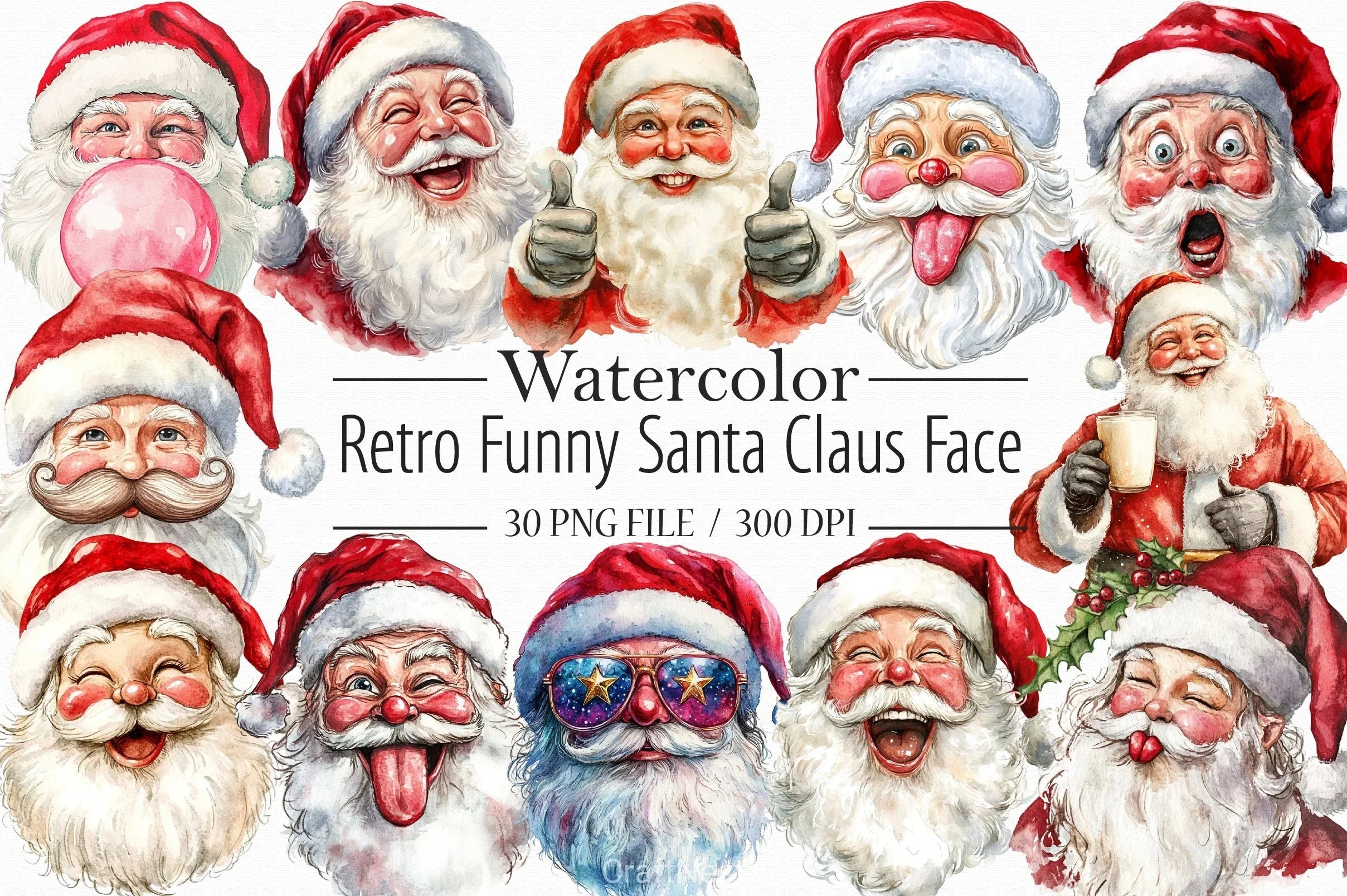 Retro Santa Claus Face Clipart Bundle - CraftNest - Digital Crafting and Art
