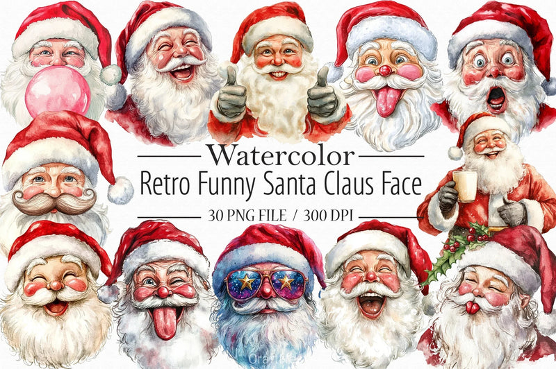 Retro Santa Claus Face Clipart Bundle - CraftNest - Digital Crafting and Art
