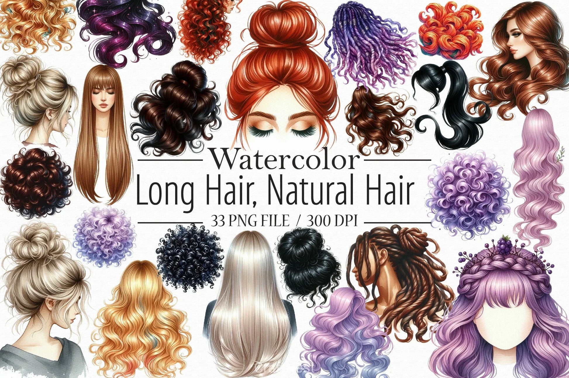 Long Natural Hair Clipart Bundle - CraftNest - Digital Crafting and Art
