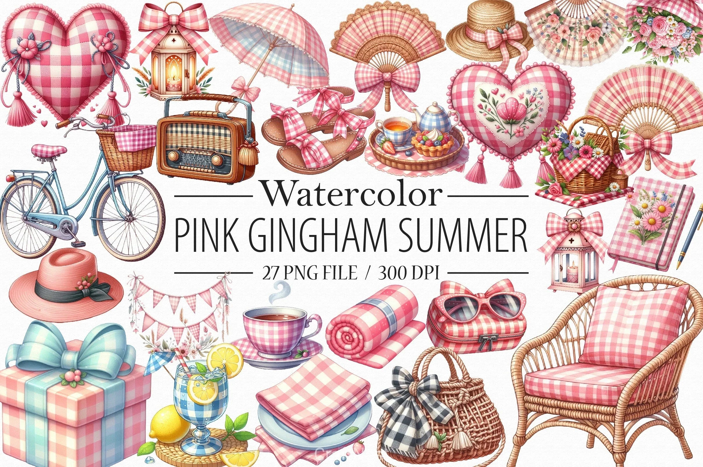 Bohemian Pink Gingham Clipart Bundle 8 - CraftNest - Digital Crafting and Art
