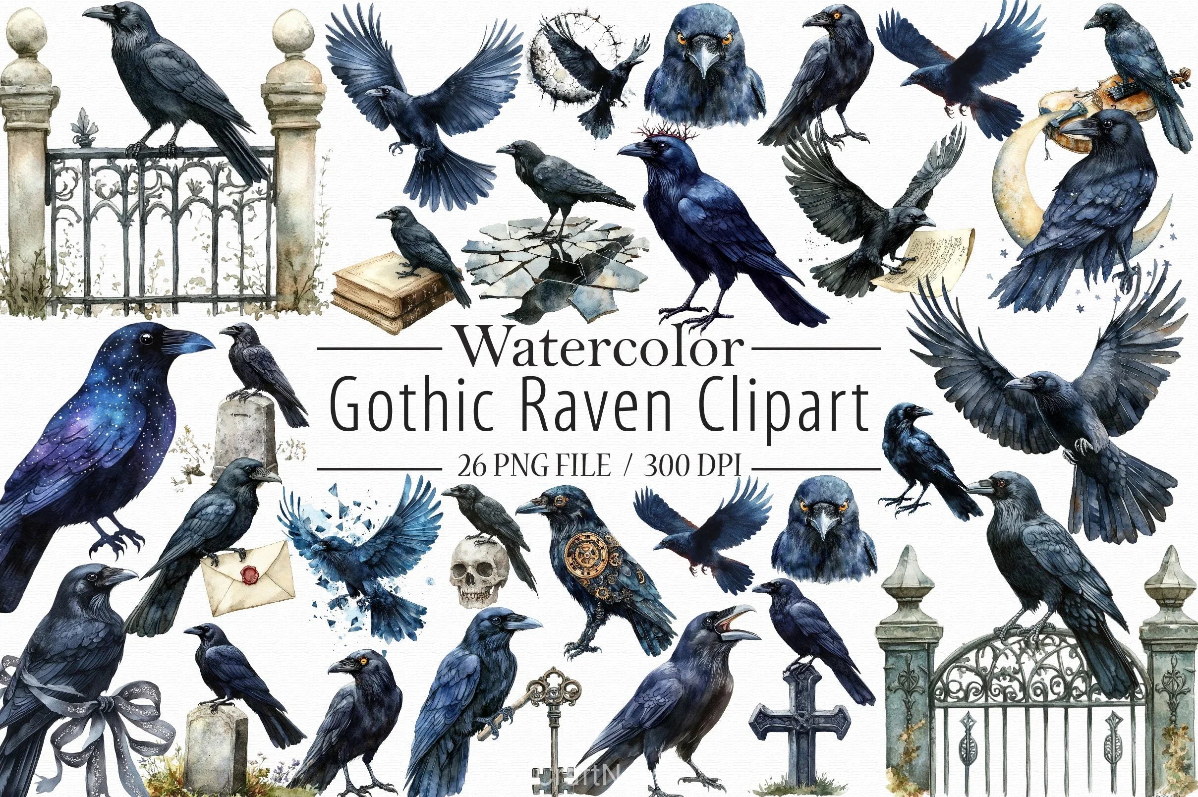 Gothic Raven Clipart Bundle - CraftNest - Digital Crafting and Art