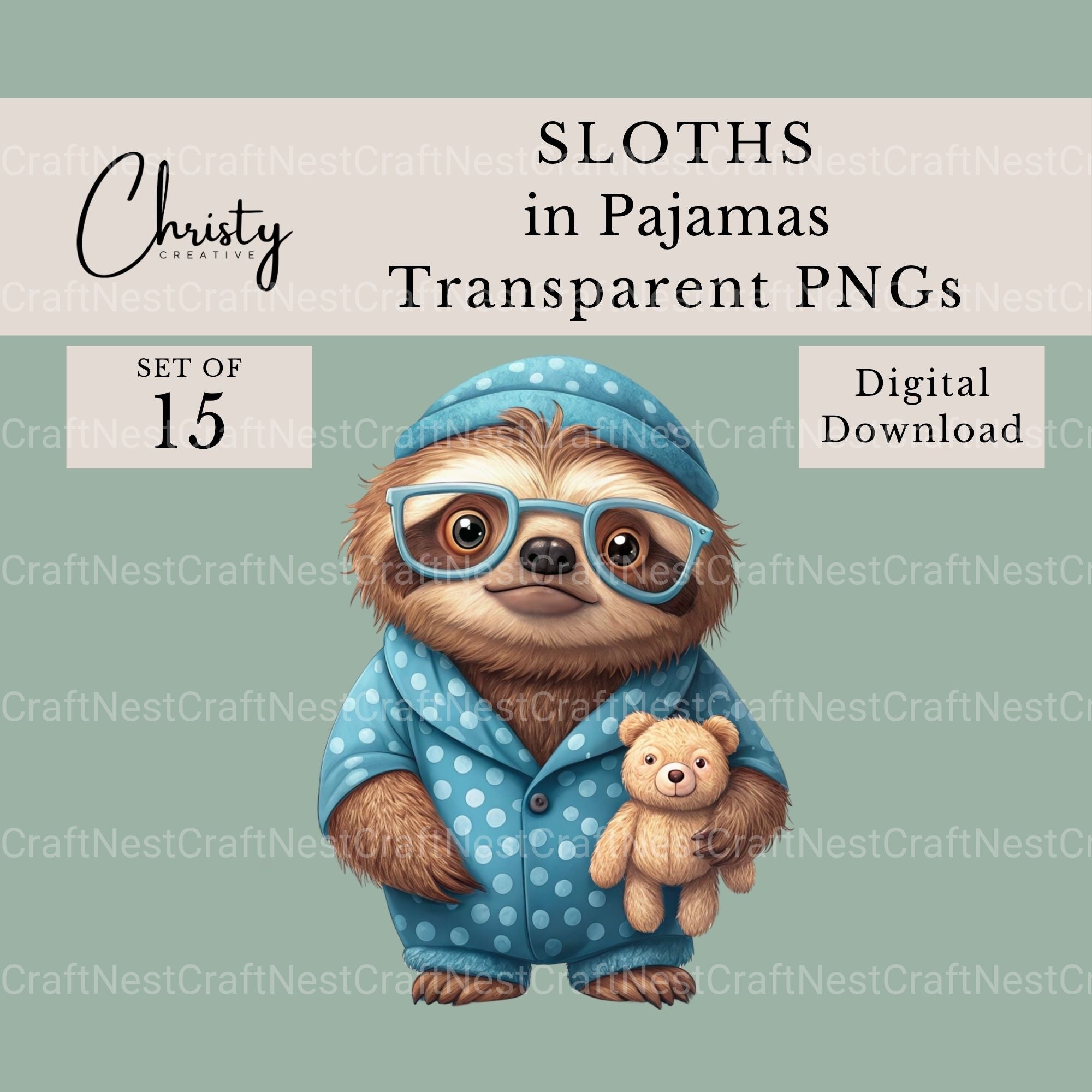 Sloths In Pjs Clipart Bundle