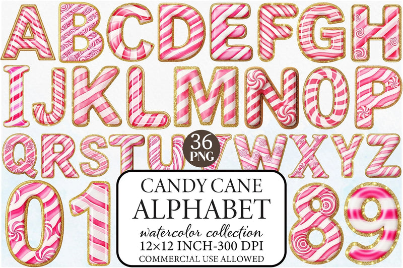 Candy Cane Alphabet Clipart Bundle - CraftNest - Digital Crafting and Art