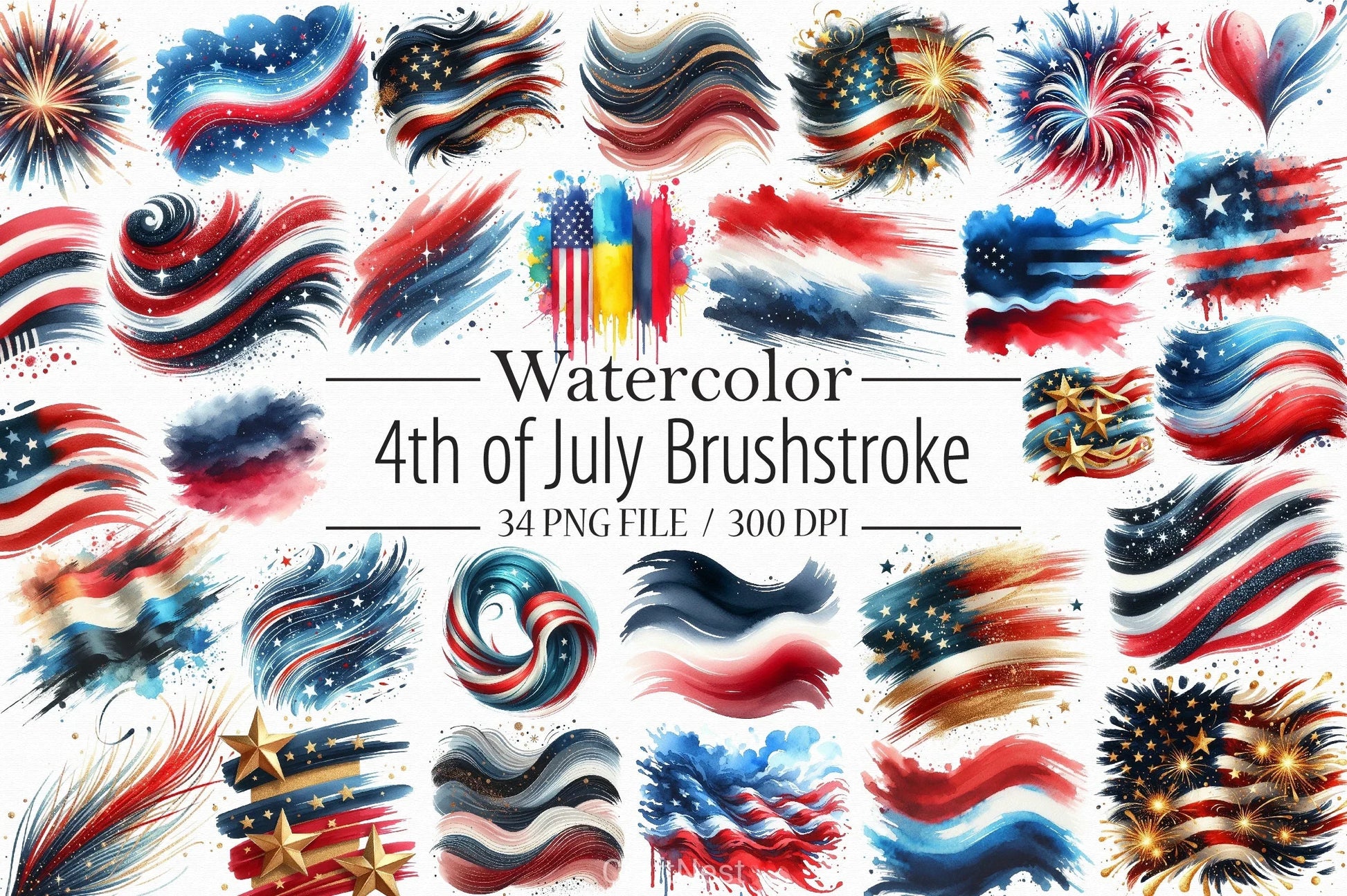4th of July Brushstroke Clipart Bundle - CraftNest - Digital Crafting and Art