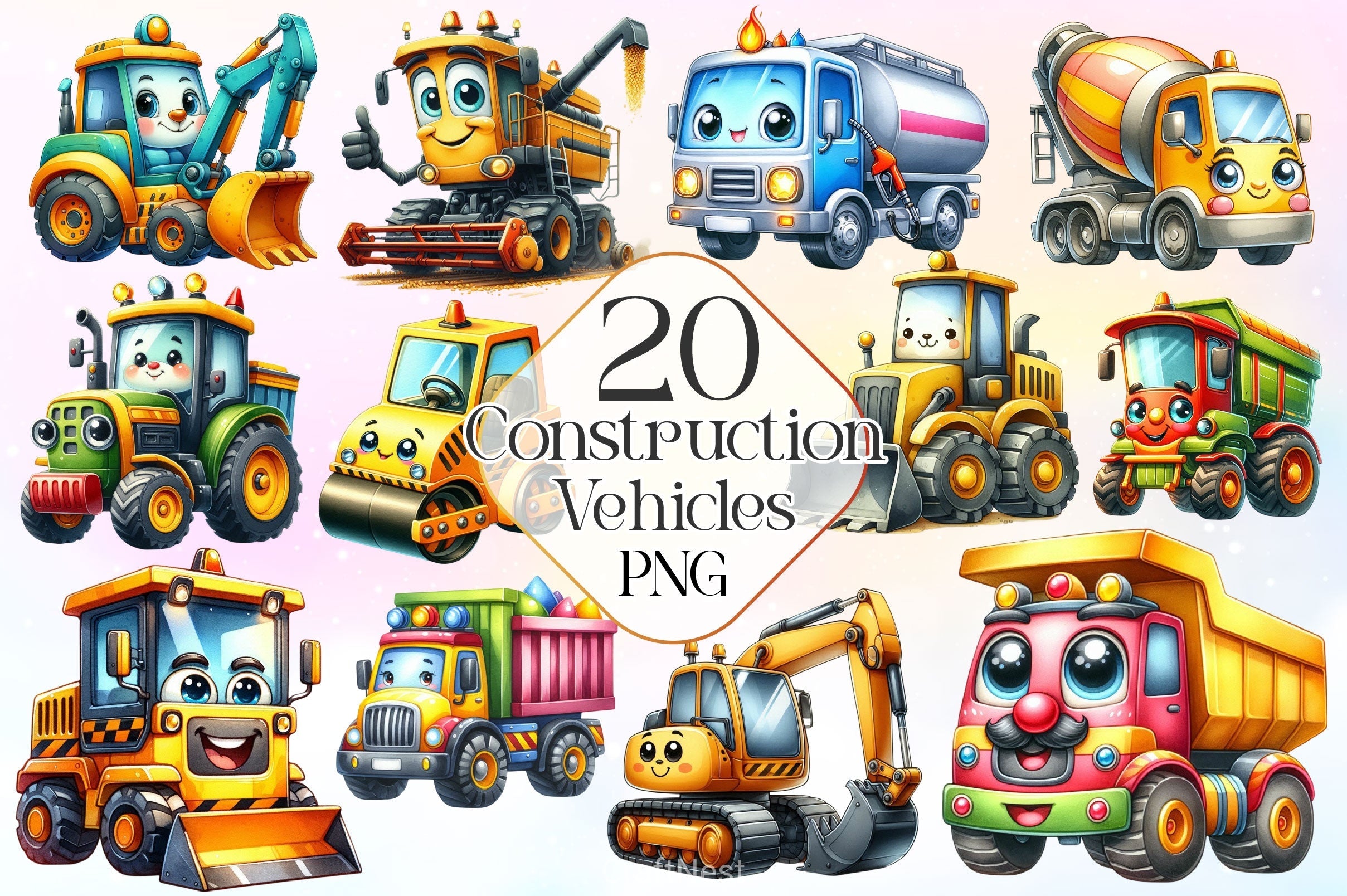 Construction Vehicles Clipart Bundle