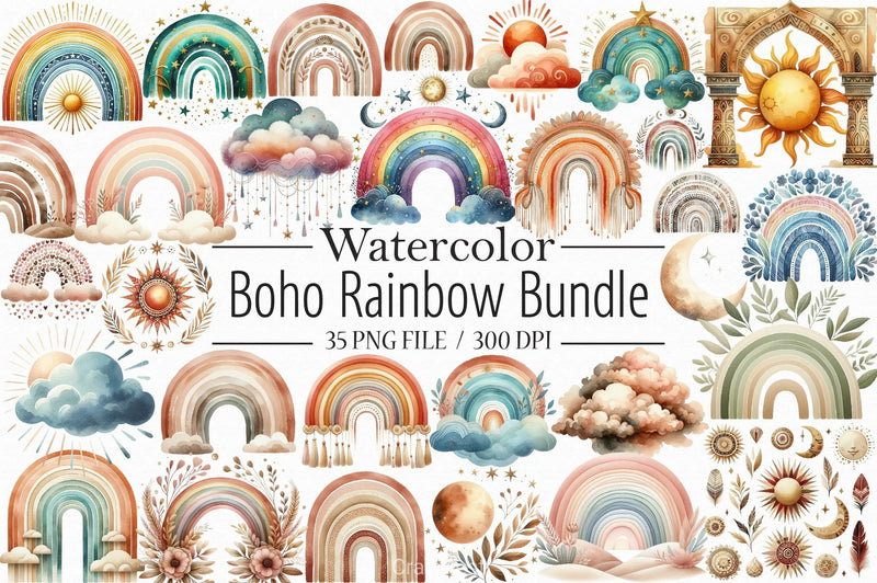 Boho Rainbow Clipart Bundle - CraftNest - Digital Crafting and Art