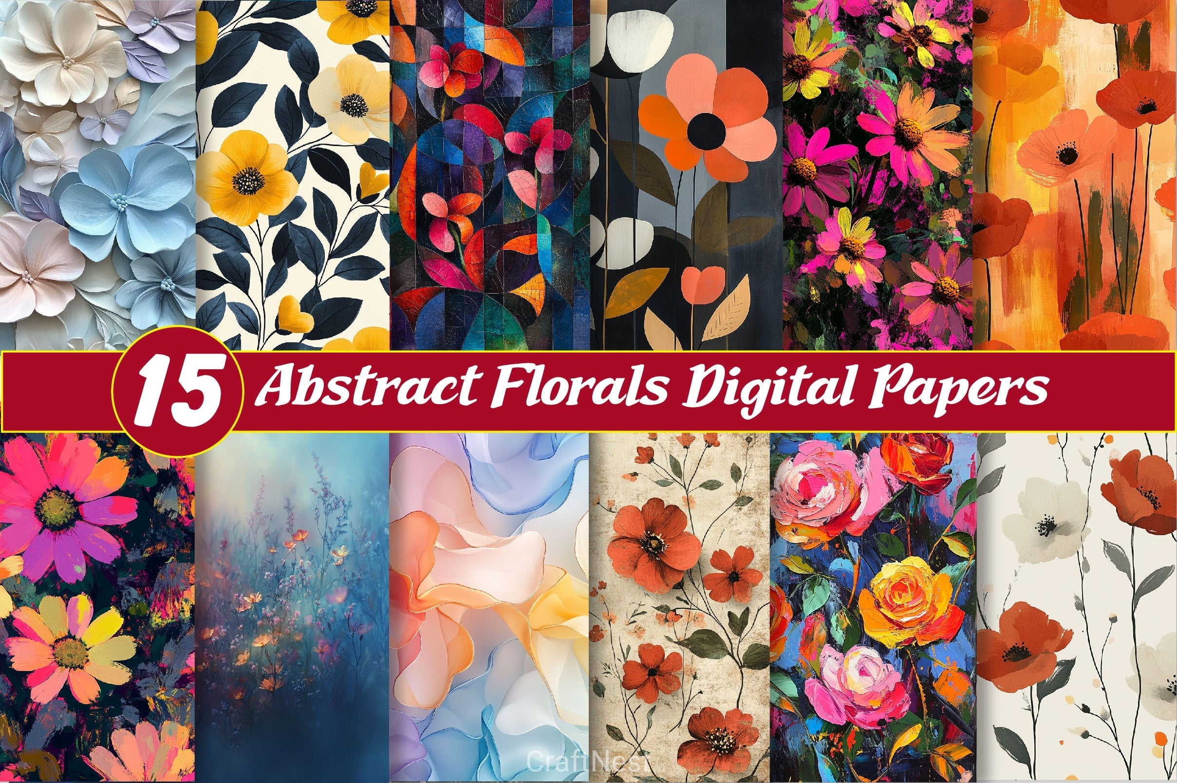 Abstract Florals Digital Papers