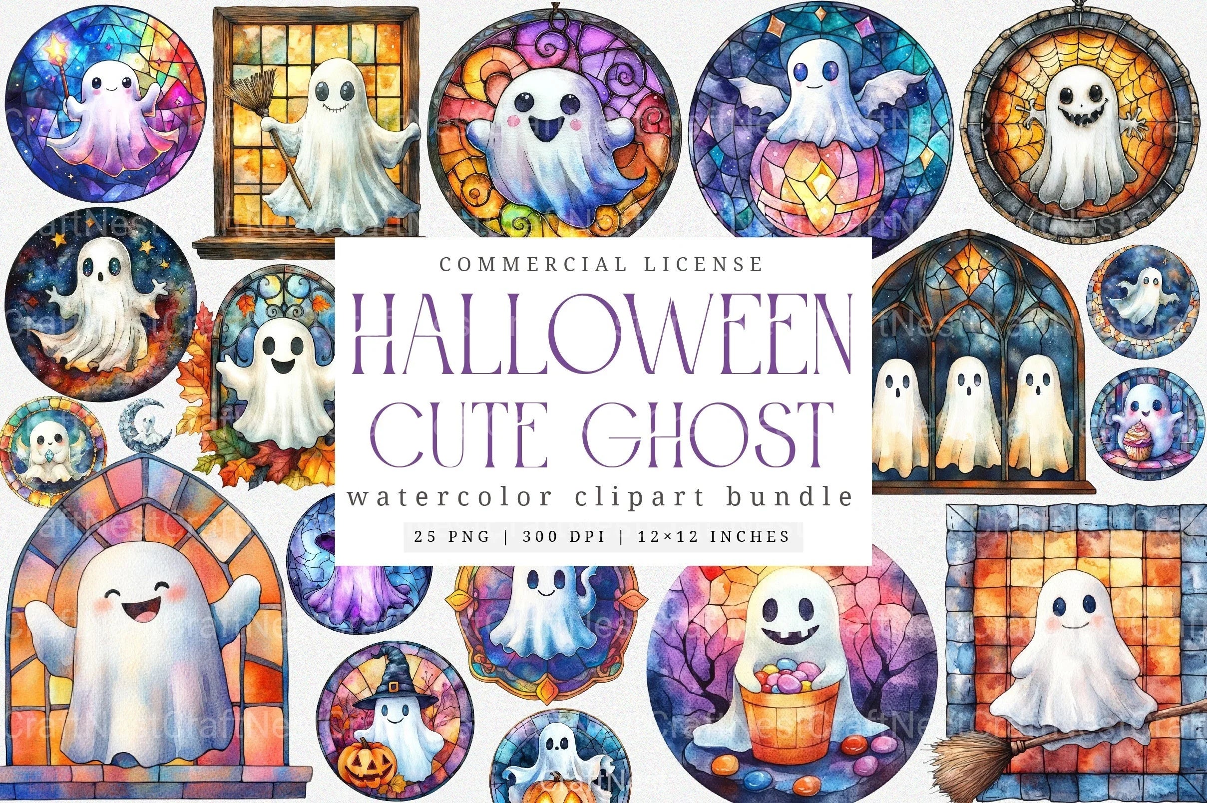 Cute Ghost Ornament Clipart Bundle - CraftNest - Digital Crafting and Art