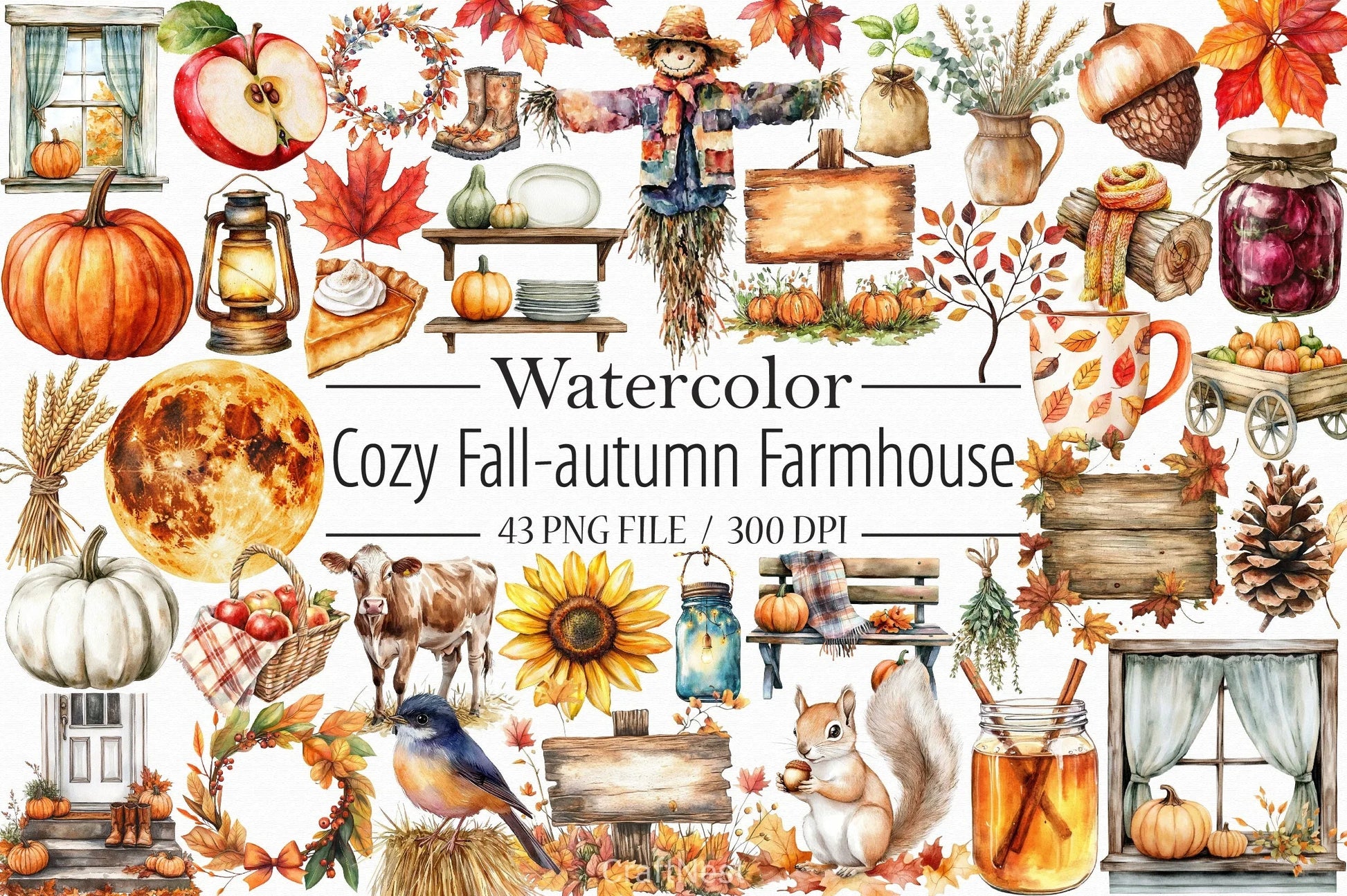 Cozy Fall Farmhouse Clipart Bundle - CraftNest - Digital Crafting and Art