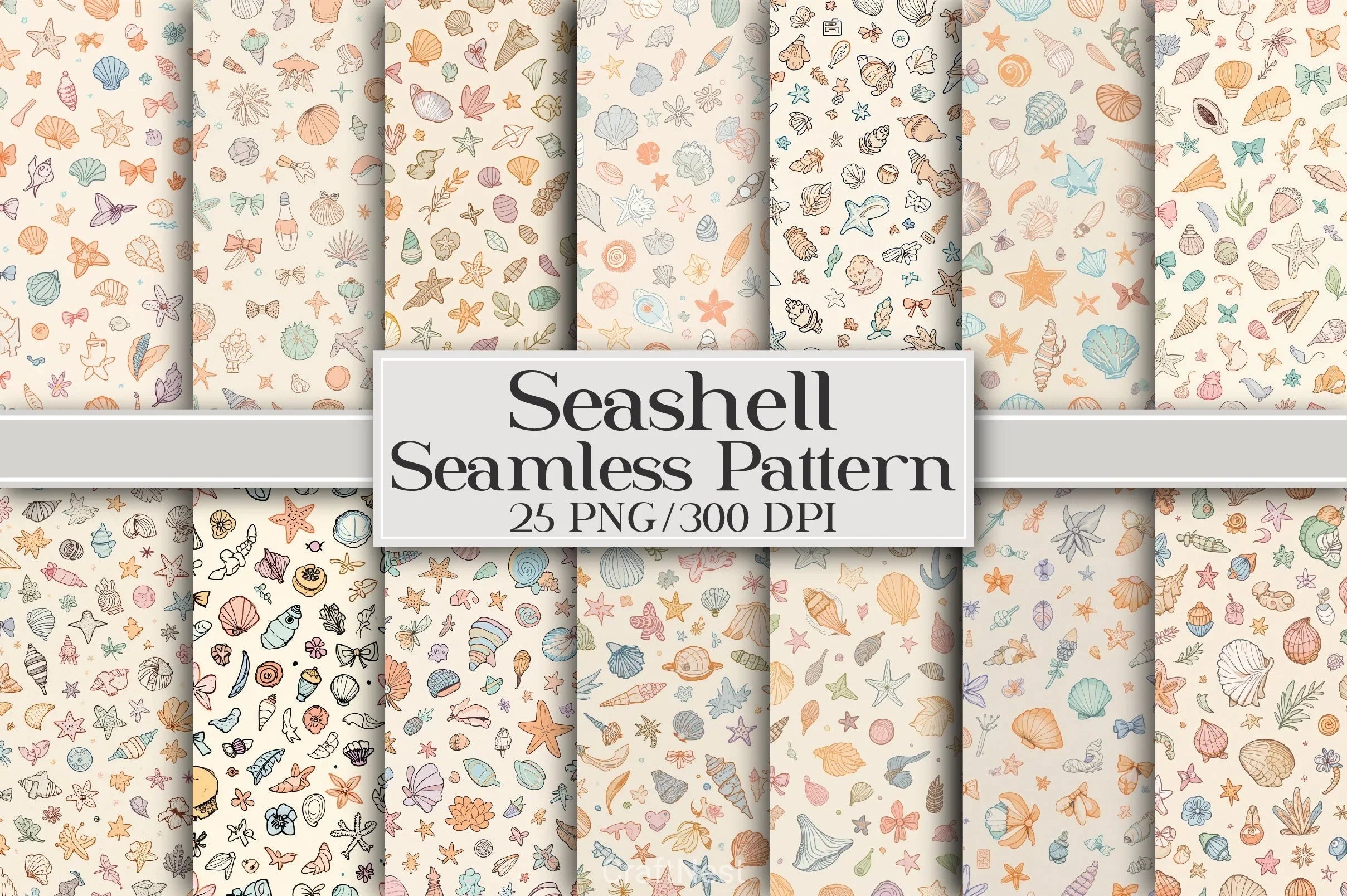 Seashell Seamless Pattern Digital Paper - CraftNest - Digital Crafting and Art