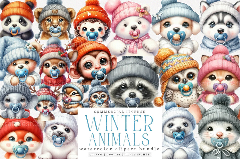Winter Baby Animals Clipart Bundle: Pacifier Collection - CraftNest - Digital Crafting and Art