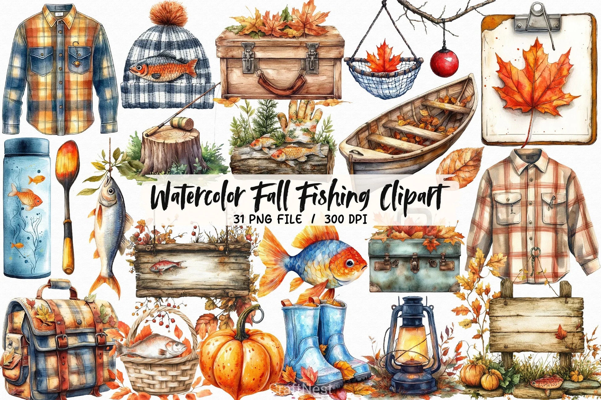 Fall Fishing Clipart Bundle 1 - CraftNest - Digital Crafting and Art