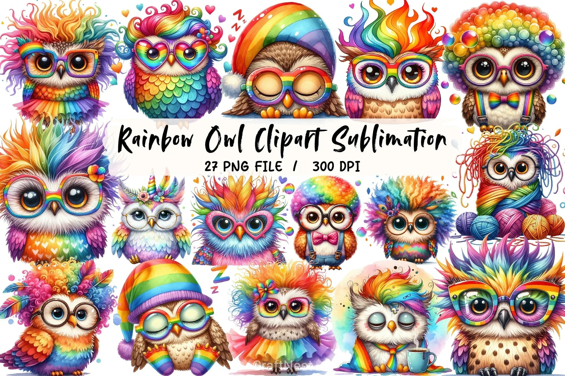 Rainbow Owl Clipart Bundle - CraftNest - Digital Crafting and Art