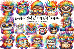 Rainbow Owl Clipart Bundle - CraftNest - Digital Crafting and Art