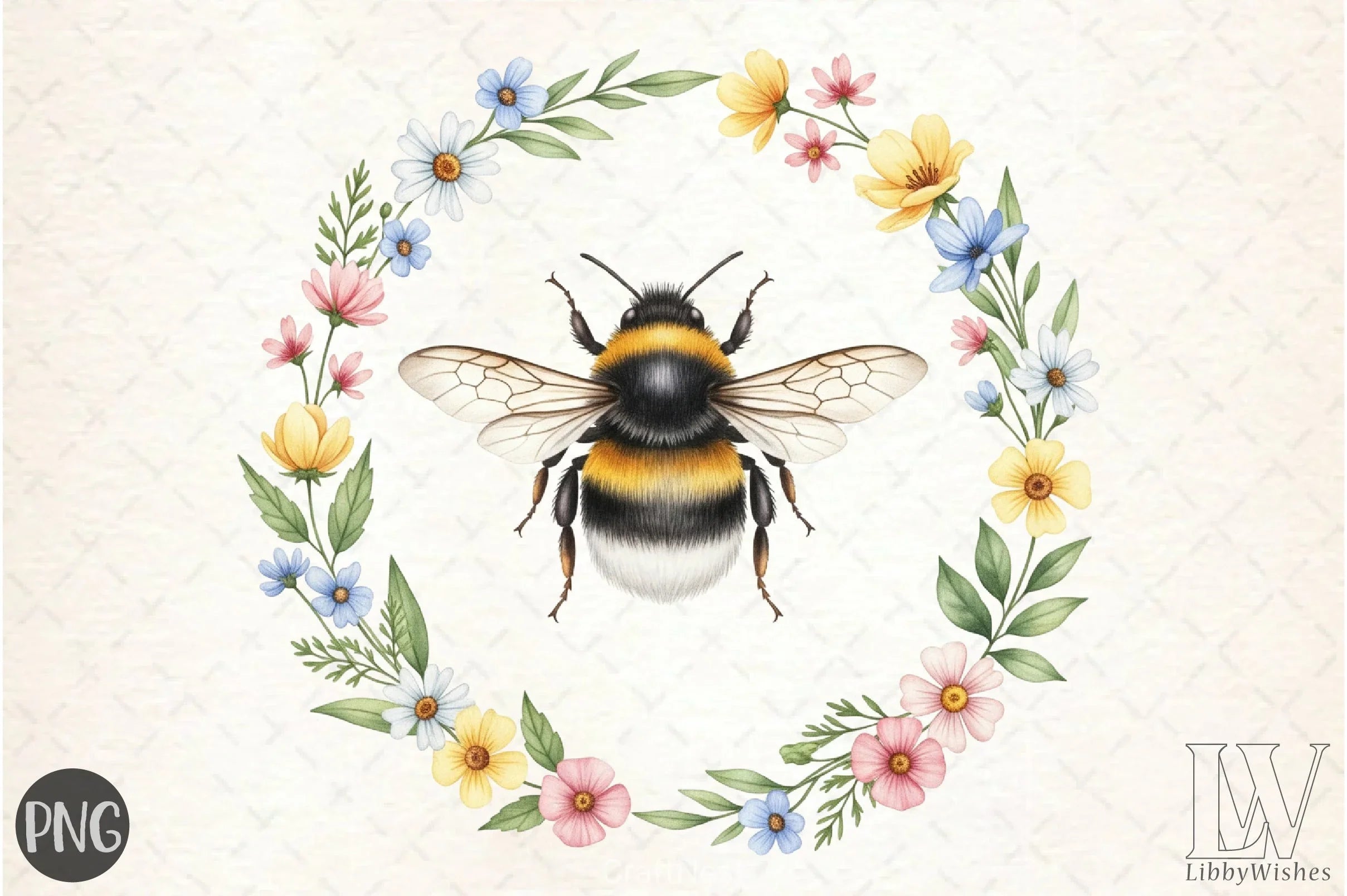 Whimsical Honey Bee Floral Clipart Bundle - CraftNest - Digital Crafting and Art