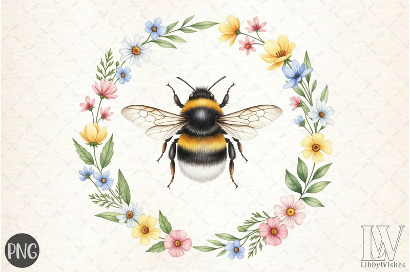 Whimsical Honey Bee Floral Clipart Bundle - CraftNest - Digital Crafting and Art