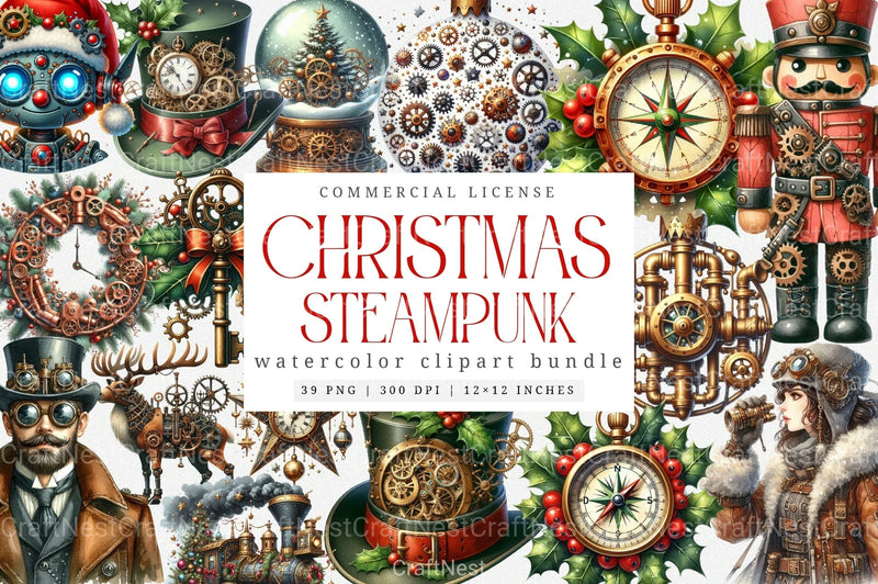 Steampunk Christmas Snowman Clipart Bundle - CraftNest - Digital Crafting and Art