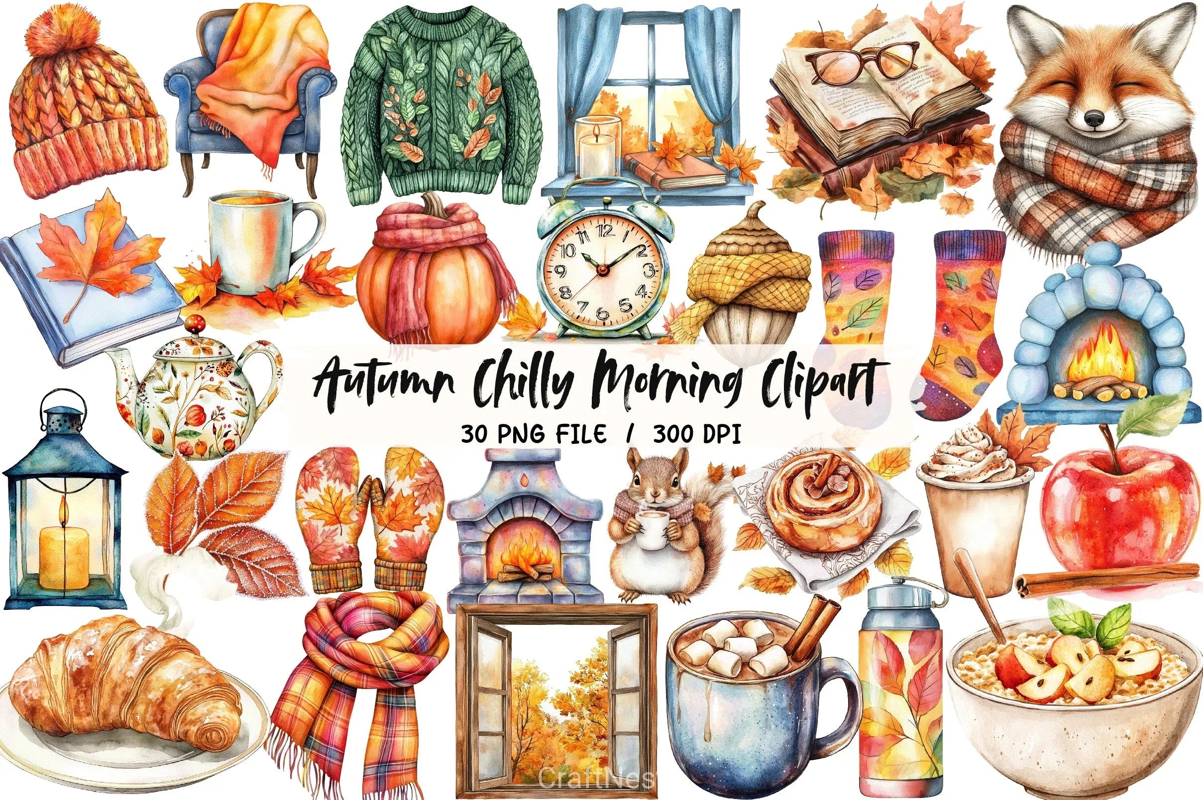 Autumn Chilly Morning Clipart Bundle - CraftNest - Digital Crafting and Art