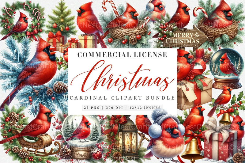 Red Cardinal Christmas Birds Clipart Bundle - CraftNest - Digital Crafting and Art