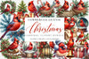 Red Cardinal Christmas Birds Clipart Bundle