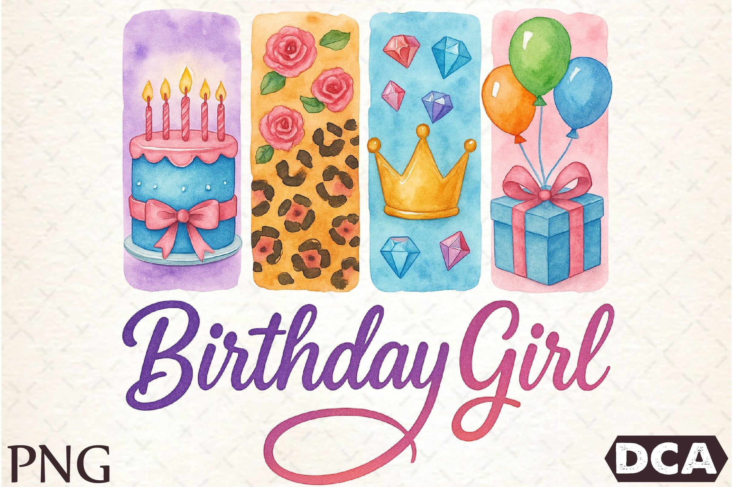 Brushstroke Birthday Girl Clipart Bundle
