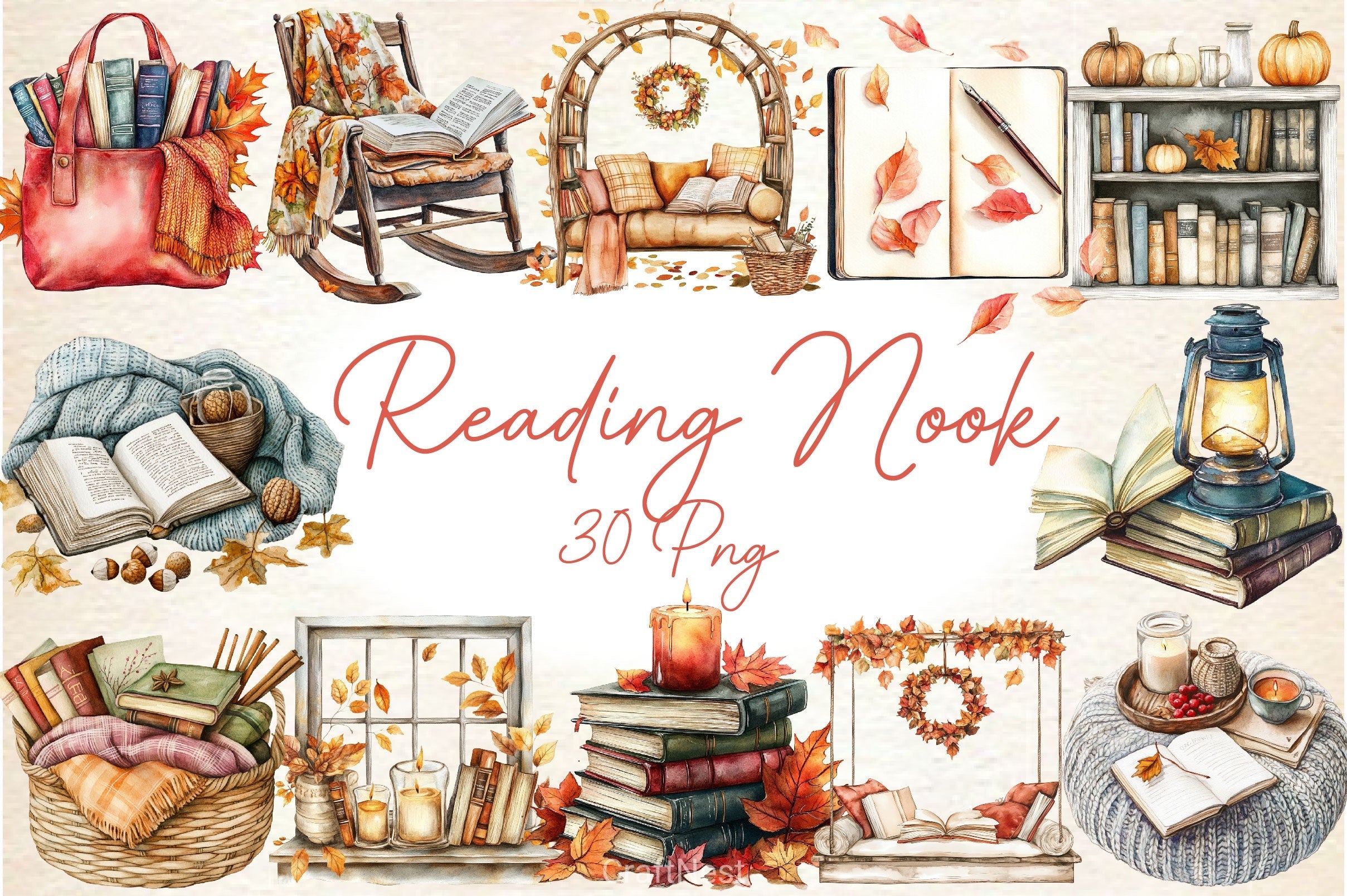 Fall Reading Nook Clipart Bundle 2