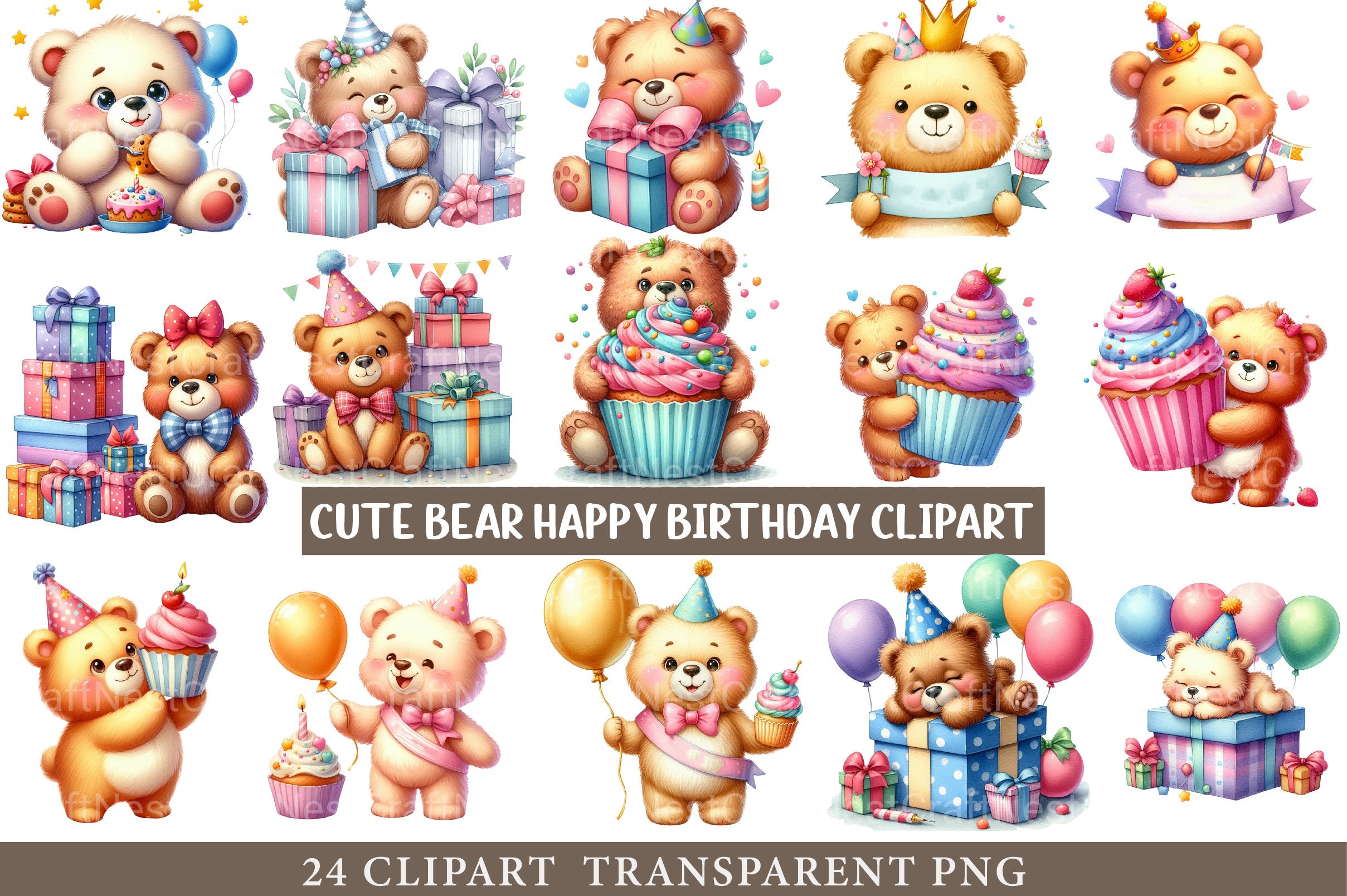 Cute Bear Happy Birthday Clipart
