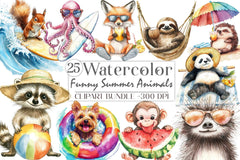 Funny Summer Animals Clipart Bundle - CraftNest - Digital Crafting and Art
