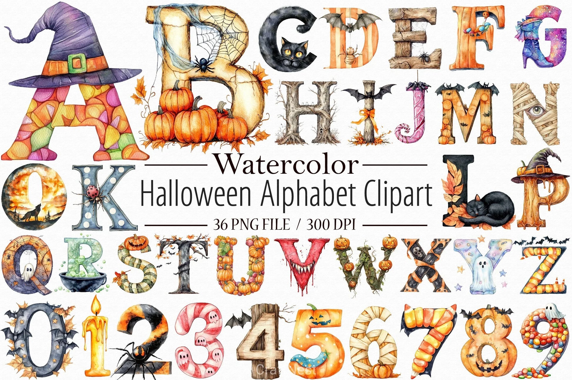 Halloween Alphabet Clipart Bundle 2 - CraftNest - Digital Crafting and Art