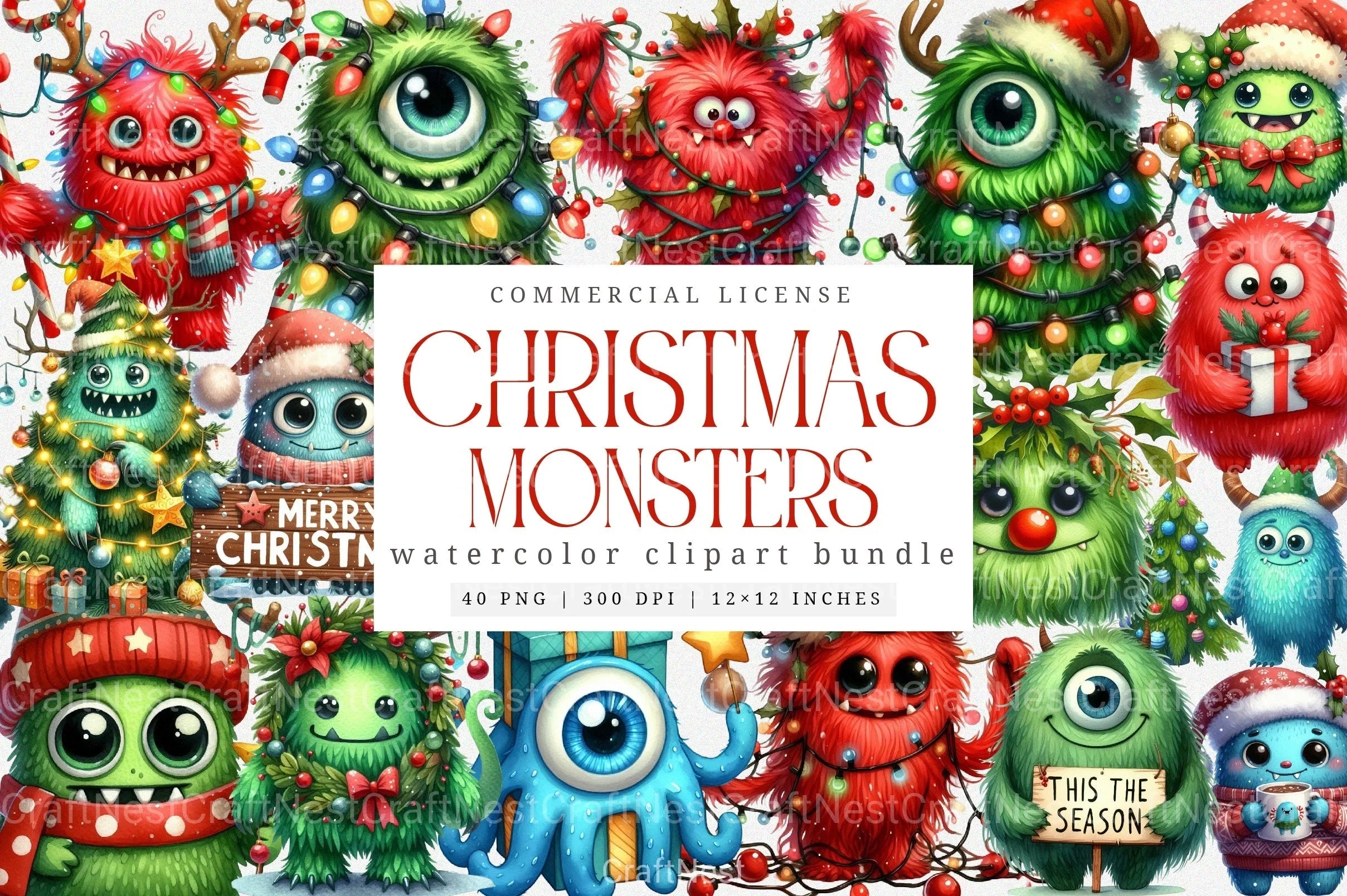 Christmas Monster Clipart Bundle: Transparent Graphics - CraftNest - Digital Crafting and Art