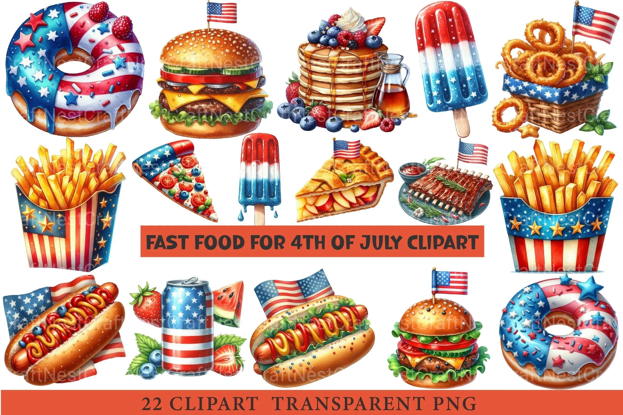 Fast Food for 4th of July Clipart Bundle