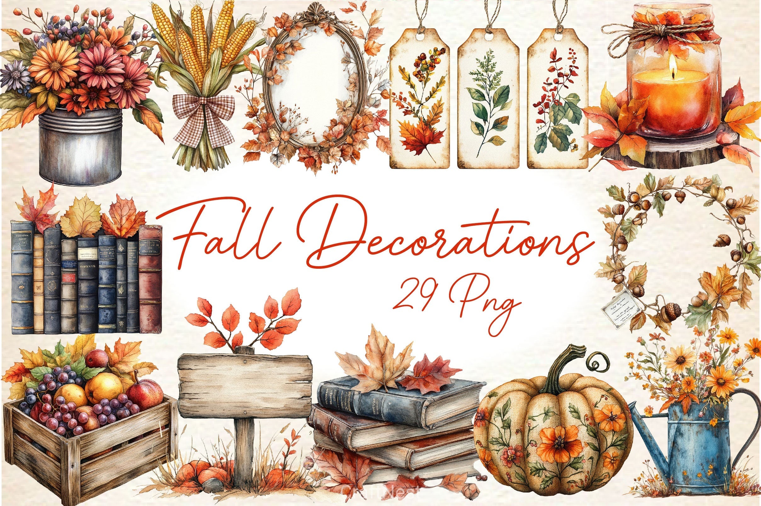 Vintage Fall Decorations Clipart Bundle 3