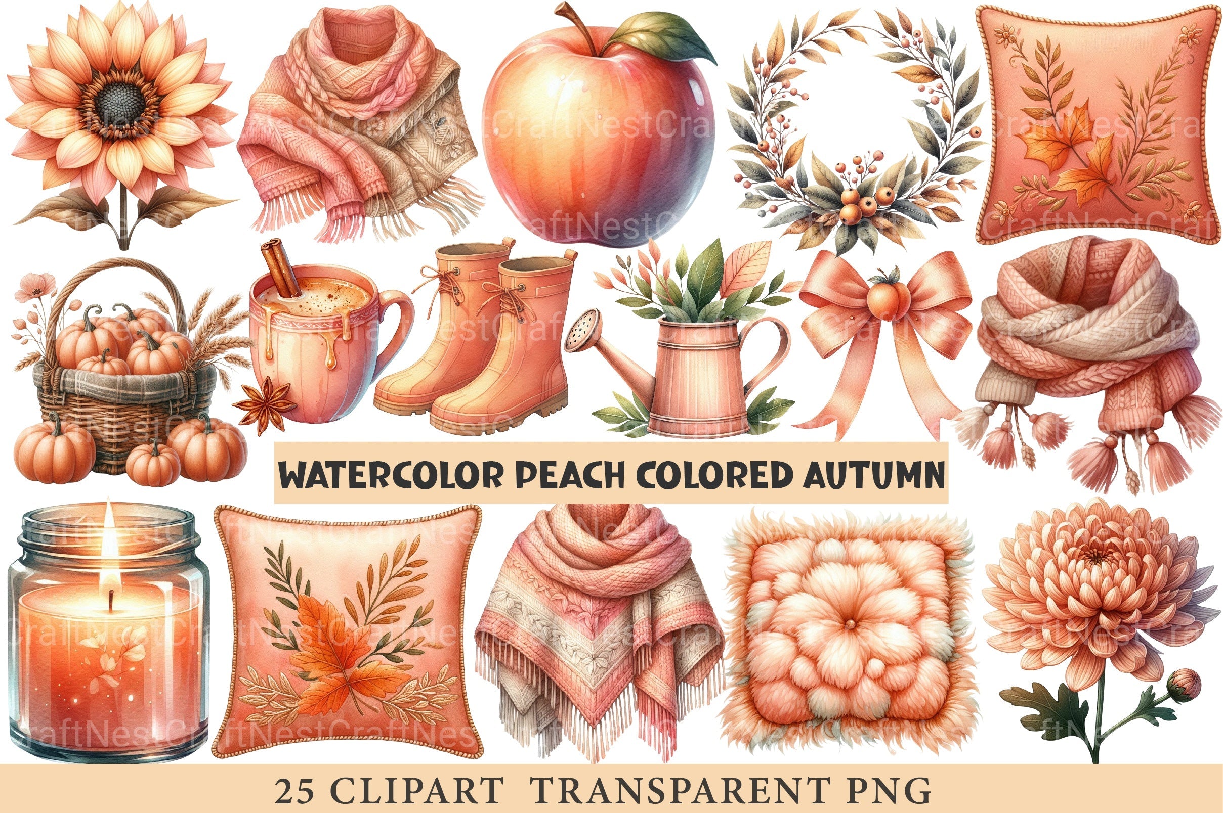 Peach Colored Autumn Clipart Bundle