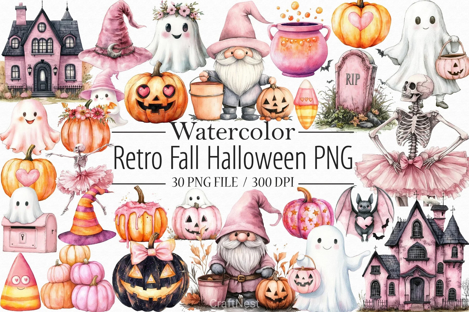 Retro Fall Halloween Clipart Bundle - CraftNest - Digital Crafting and Art