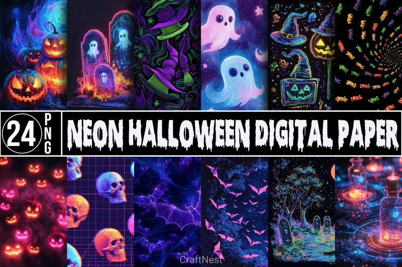 Neon Halloween Digital Paper - CraftNest - Digital Crafting and Art