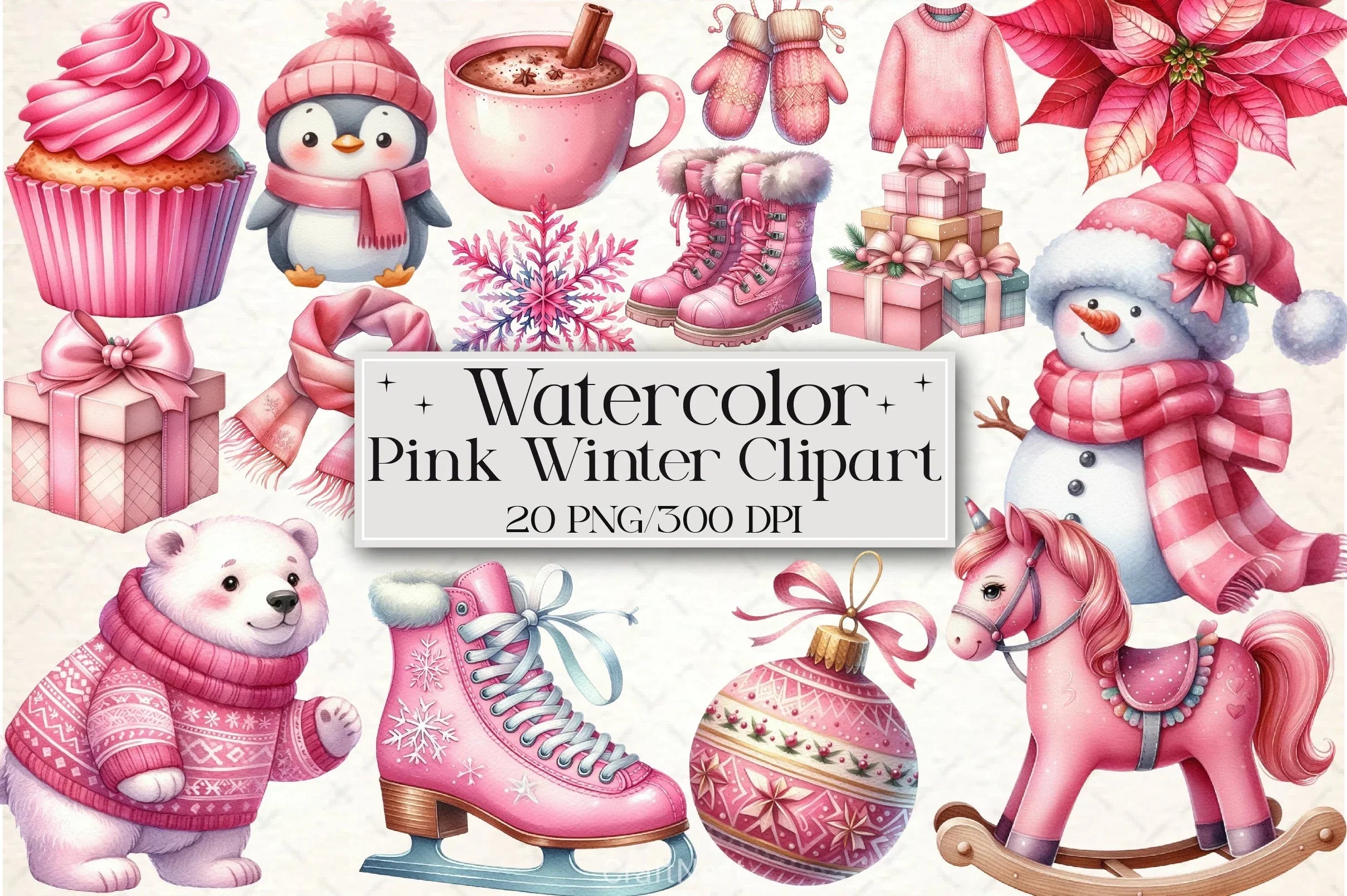 Pink Winter Clipart Bundle - CraftNest - Digital Crafting and Art