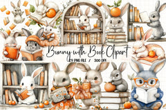 Bunny With Book Clipart Bundle 1 - CraftNest - Digital Crafting and Art