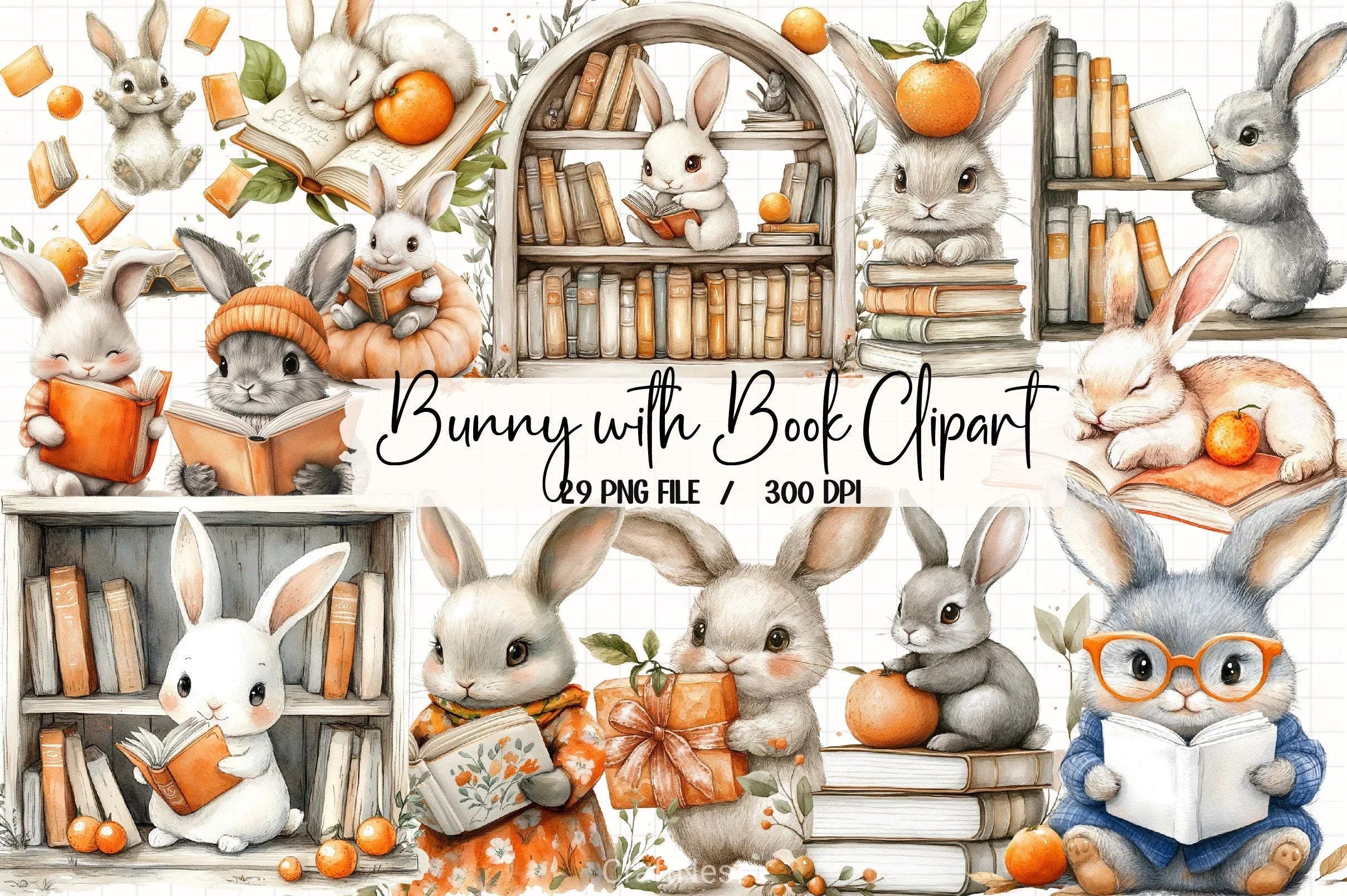 Bunny With Book Clipart Bundle 1 - CraftNest - Digital Crafting and Art