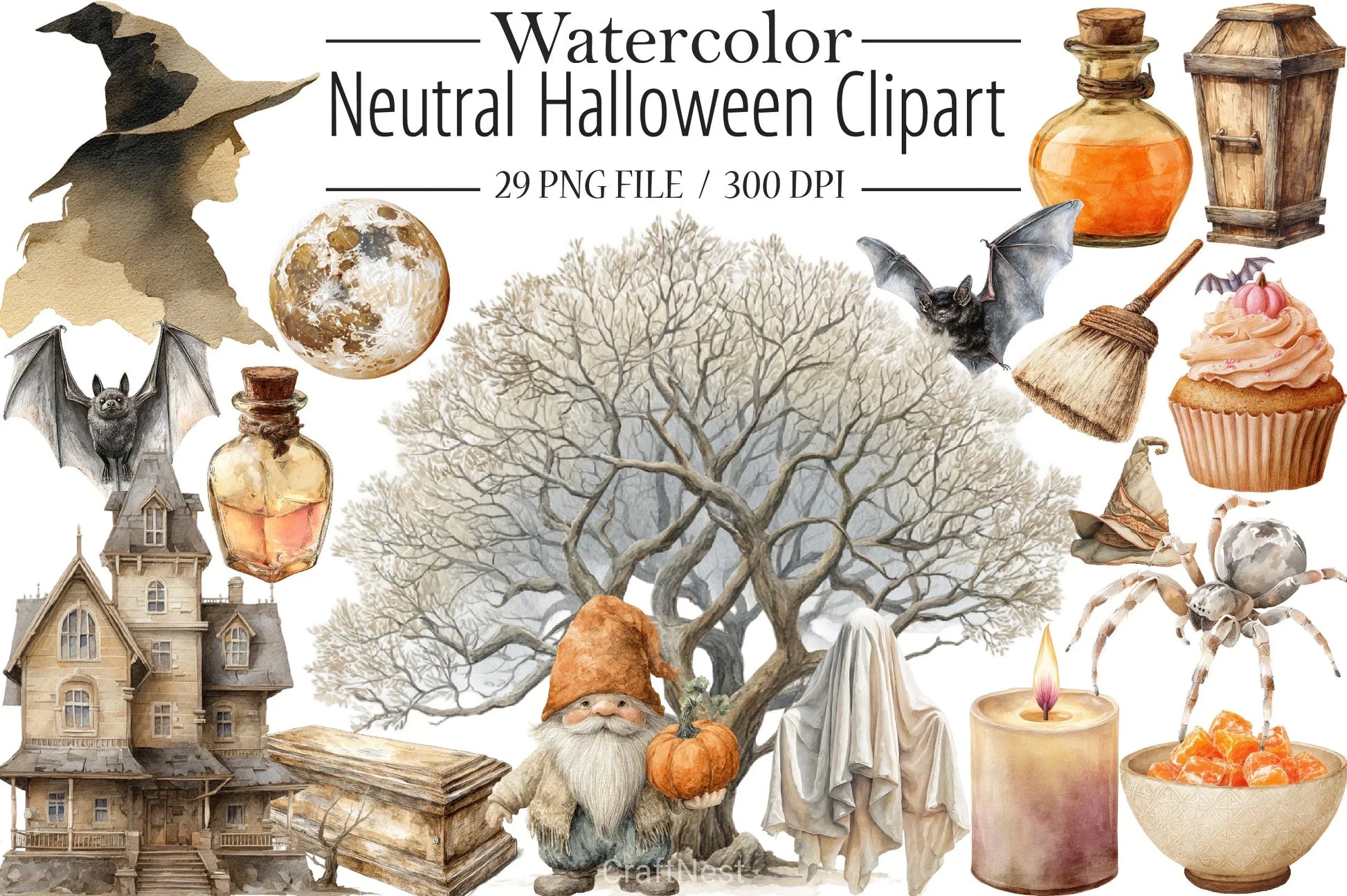 Neutral Halloween Clipart Bundle 7 - CraftNest - Digital Crafting and Art