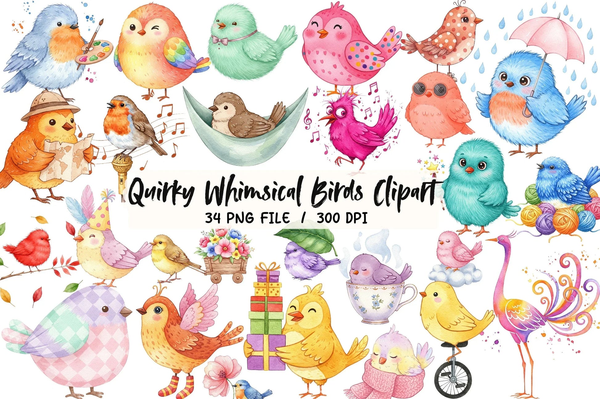 Quirky Whimsical Birds Clipart Bundle - CraftNest - Digital Crafting and Art