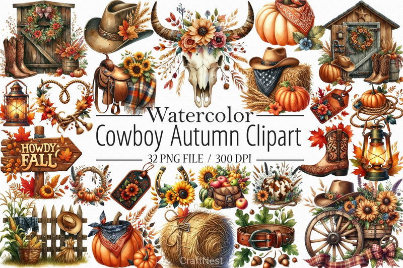 Cowboy Autumn Clipart Bundle - CraftNest - Digital Crafting and Art