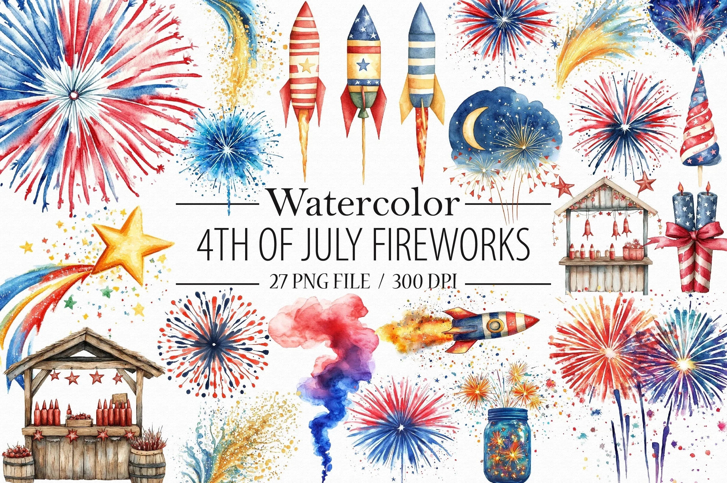 4th of July Fireworks Clipart Bundle 3 - CraftNest - Digital Crafting and Art